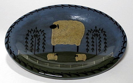 Oval Platter with Sheep Night Scene