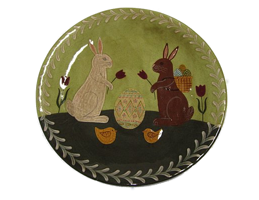 Large Round Plate with Easter Bunny Scene