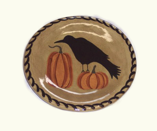 Round Plate with Crow and Pumpkins